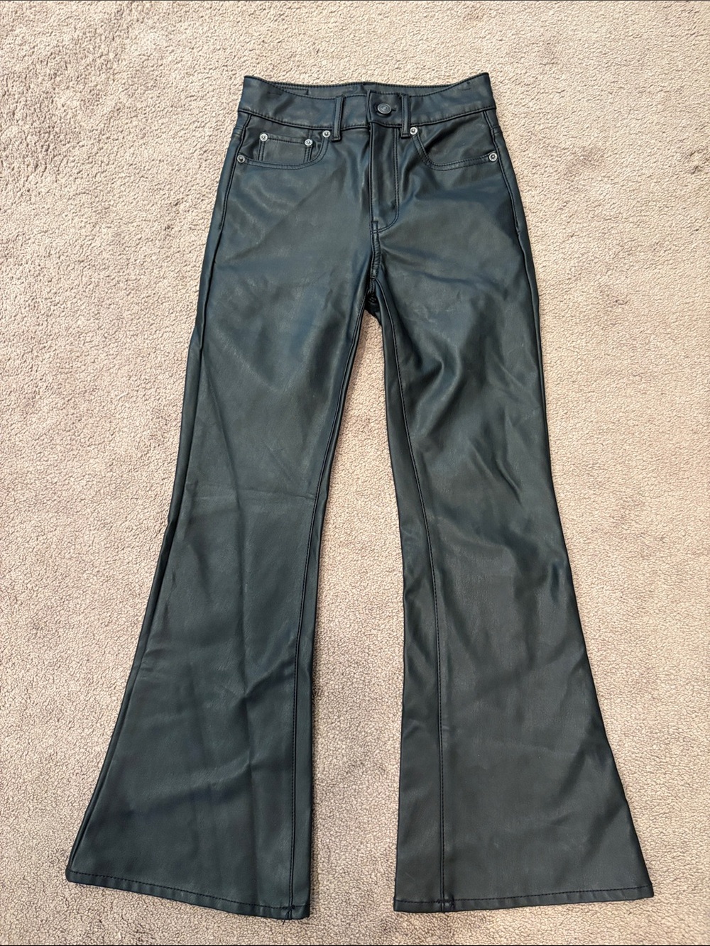 American Eagle Super Hi-Rise Flare Faux Leather Pants Size 00 Short